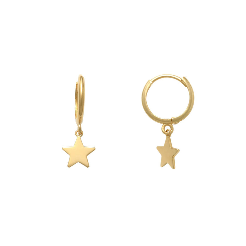 Star Hanging Huggie Earrings (14K)