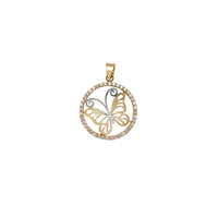 Stone-Set Butterfly Round Frame Pendant (14K) Popular Jewelry New York