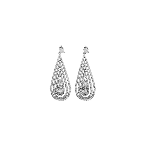 Iced-Out Teardrop Stud Dangling Earrings (Silver)