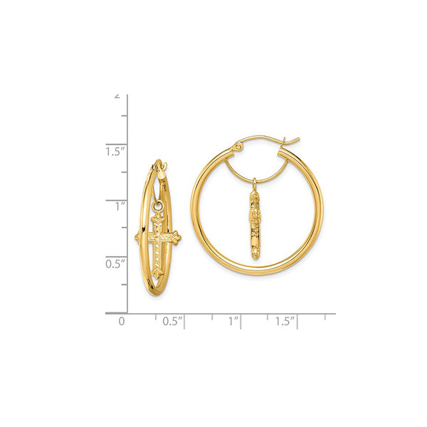 Dangling Cross Hoops Earrings (14K)