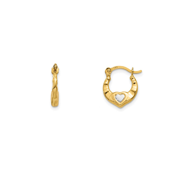 Two-Tone Heart Huggie/Hoops Earrings (14K)