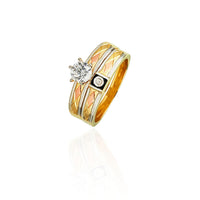 Two-Piece Tricolor Engagement & Wedding Set (14K; Cubic Zirconia)