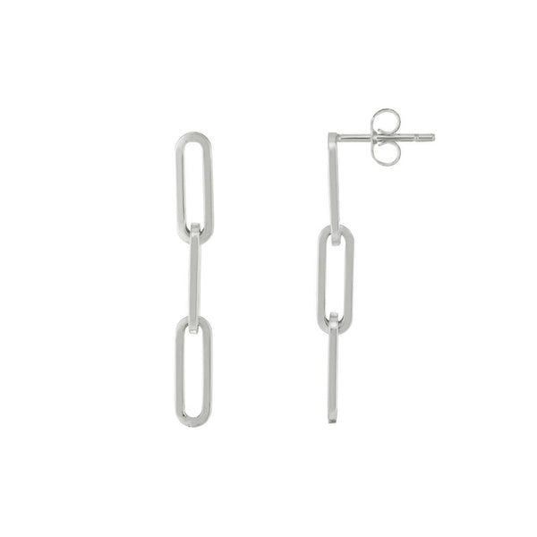 Three-Links Paperclip Dangling Earrings (Silver)