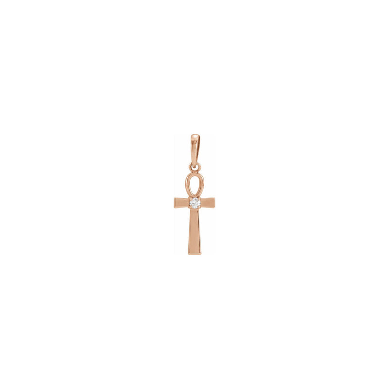 Diamond Solitaire Ankh Pendant rose (14K) front - Popular Jewelry - New York