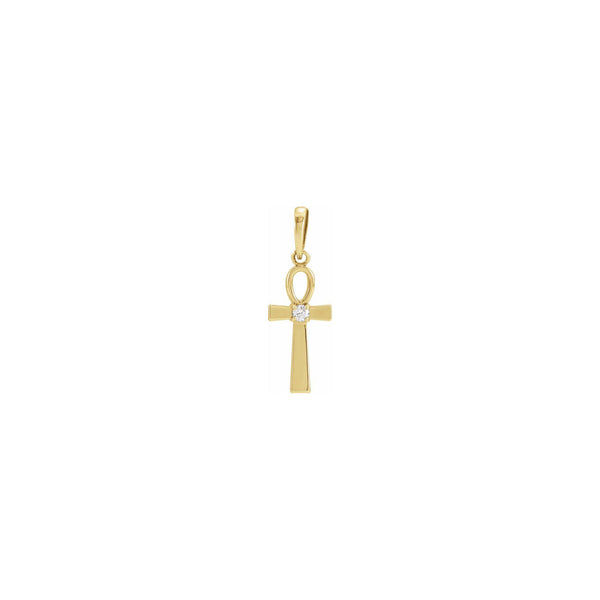 Diamond Solitaire Ankh Pendant yellow (14K) front - Popular Jewelry - New York