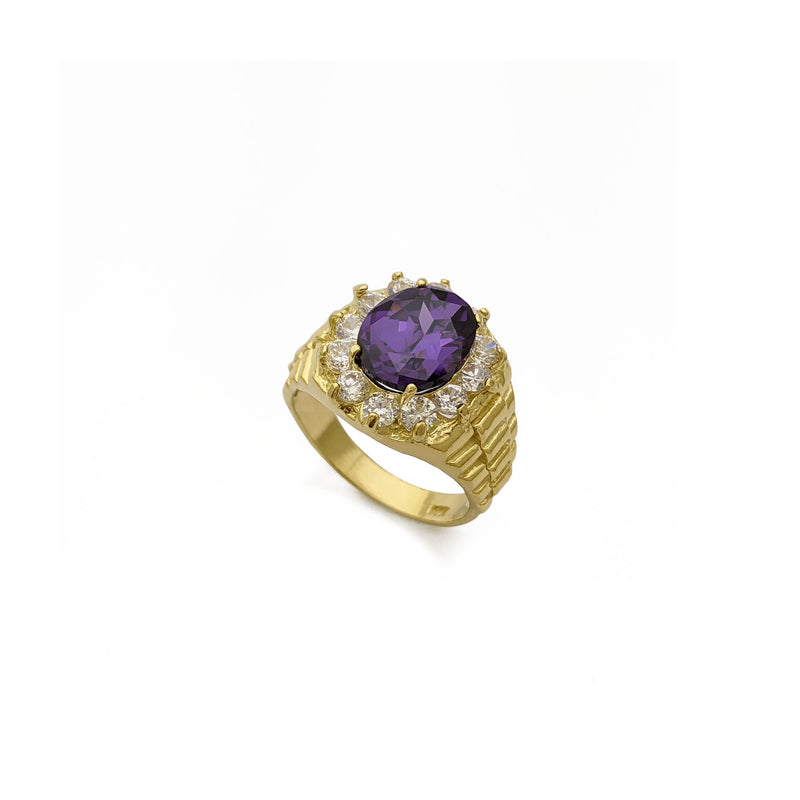 Oval Purple Gemstone Presidential Halo Ring (14K) diagonal - Popular Jewelry - New York