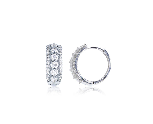 Micropave White CZ Huggie Earrigs (Silver)