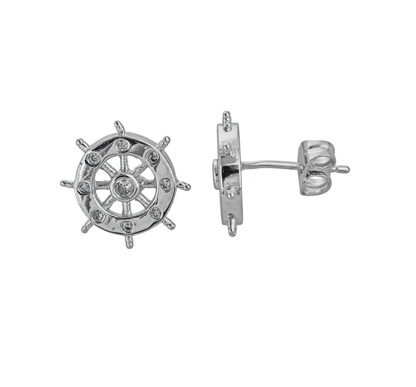 Ship Wheel Stud Earrings (Silver)