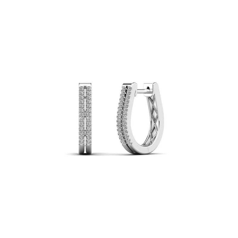 Diamond Two-Stripes U-Shape Huggie Earrings (14K)