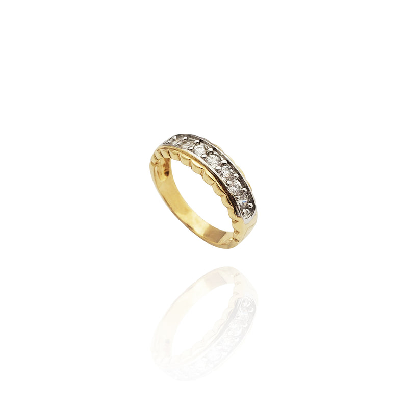 Pleated Accent Single-Row CZ Band (14K)