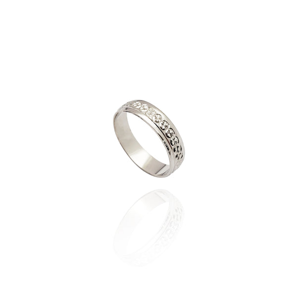 White Gold Diamond-Cut Orb Wedding Band (14K)