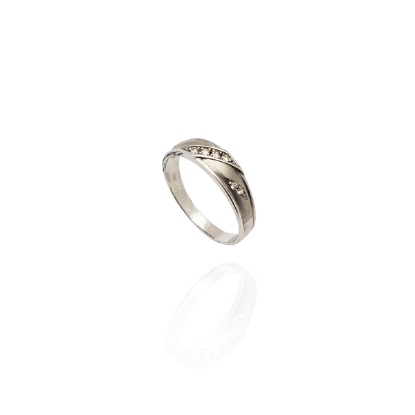 Pinstriped CZ Wedding Band (14K)