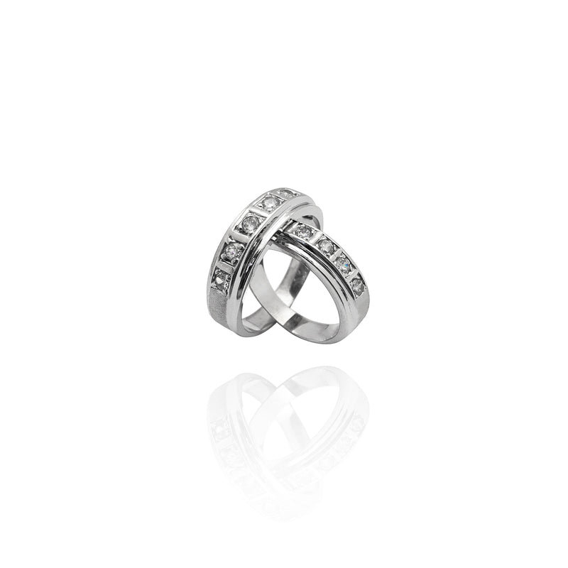 White Gold Stoneset Aperture Wedding Band Set (14K)