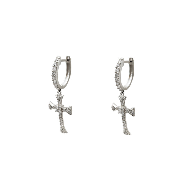 Iced-Out Cross Huggie Earrings (14K) Popular Jewelry New York