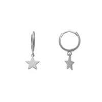 Star Hanging Huggie Earrings (14K)