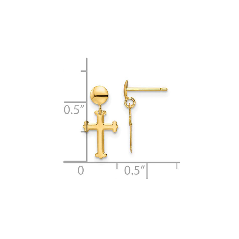 Budded Cross Stud Dangling Earrings (14K)