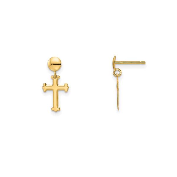 Budded Cross Stud Dangling Earrings (14K)