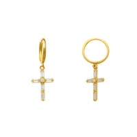 Yellow Gold Baguettes Cross Earrings (14K) Popular Jewelry New York