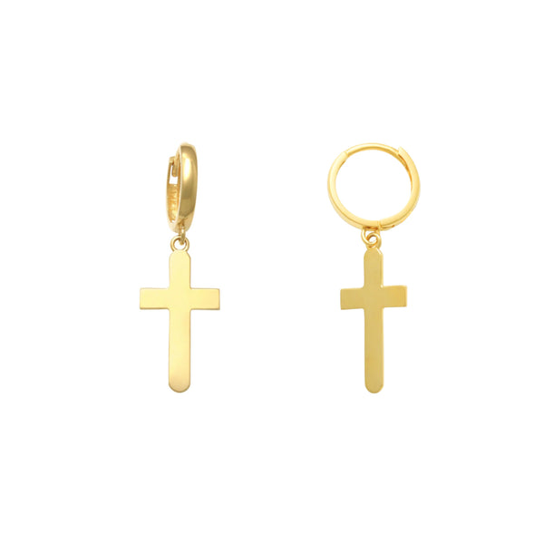 Yellow Gold Yellow Gold Satin Cross Drop Earrings (14K) Popular Jewelry New York