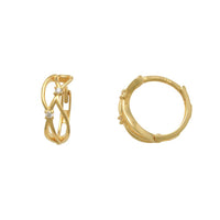 Yellow Gold Stone-Set Criss-Cross Huggie Earrings (14K) Popular Jewelry New York