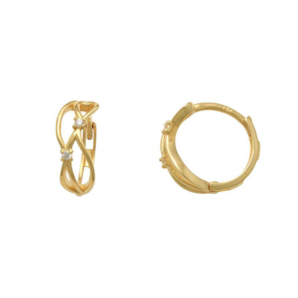 Yellow Gold Stone-Set Criss-Cross Huggie Earrings (14K) Popular Jewelry New York