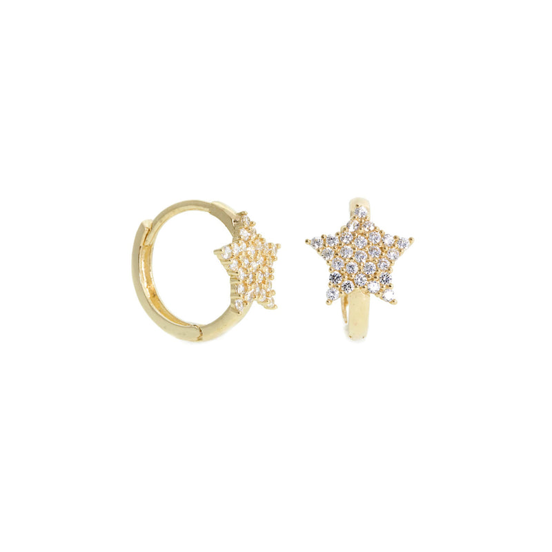 Zirconia Pave Star Huggie Earrings (14K)