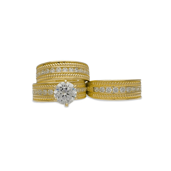 Zirconia Rope Textured Three-Piece-Set Rings (14K) Popular Jewelry New York