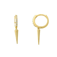 Zirconia Spike Hanging Huggie Earrings (14K)