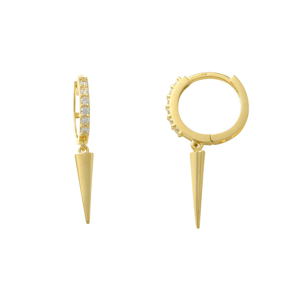 Zirconia Spike Hanging Huggie Earrings (14K)