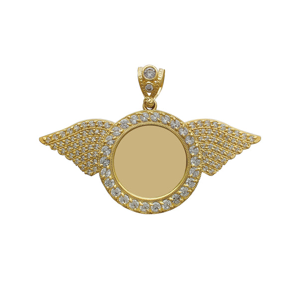 Zirconia Winged Picture Medallion Pendant (14K) Popular Jewelry New York