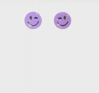 Enamel Purple Smiley Face Stud Earrings (Silver)