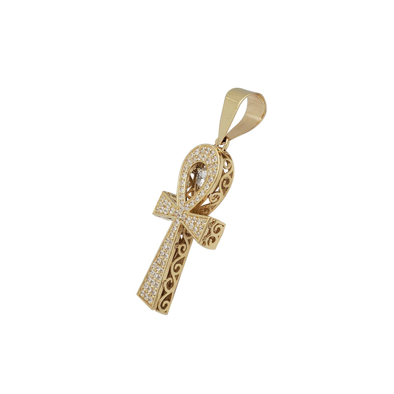 Zirconia Ankh Cross Pendant (14K)