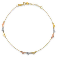 Tricolor Heart Anklet Bracelet (14K)