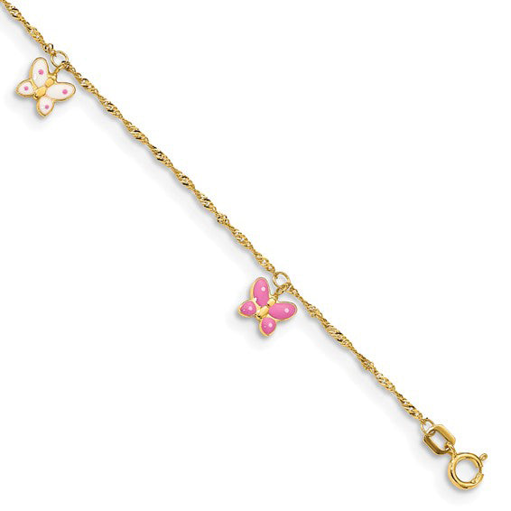 Enameled Butterfly Anklet Bracelet (14K)