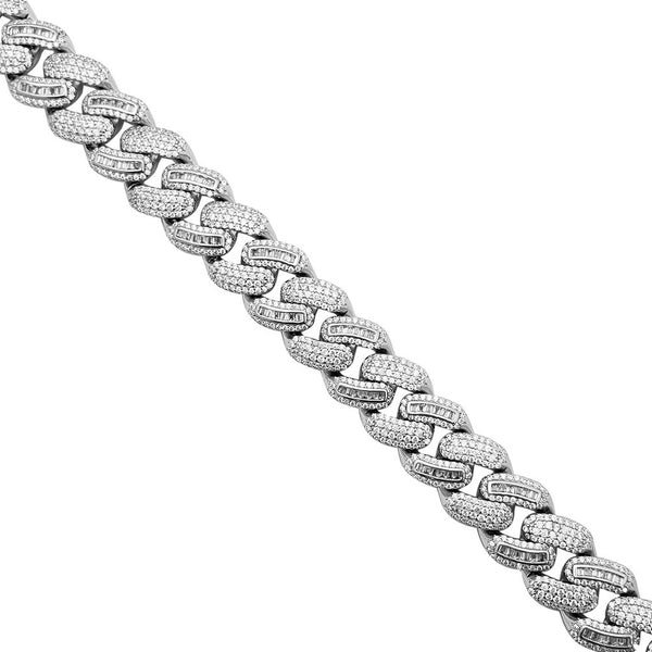 Zirconia Baguette Cuban Necklace (Silver)