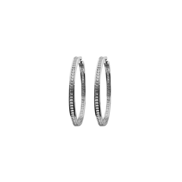 Cubic Zirconia Baguette Hoop Earrings (Silver)