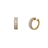 Diamond Baguette Round Huggie Earrings (14K)