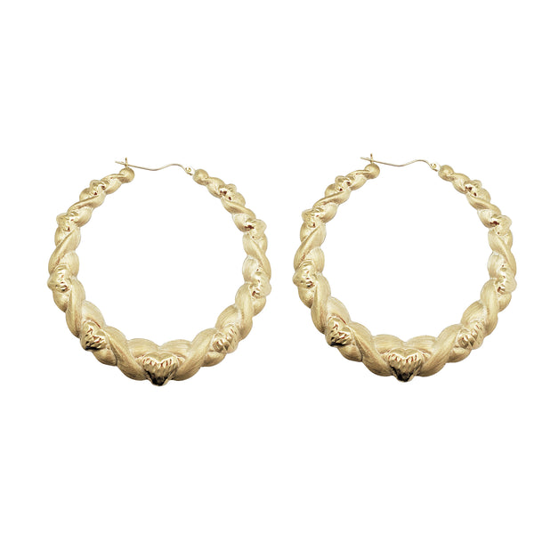 Florentine-Cut Heart & Criss Cross Hoop Earrings (10K)