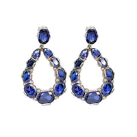 Blue oval CZ Dangling Earrings (Silver)