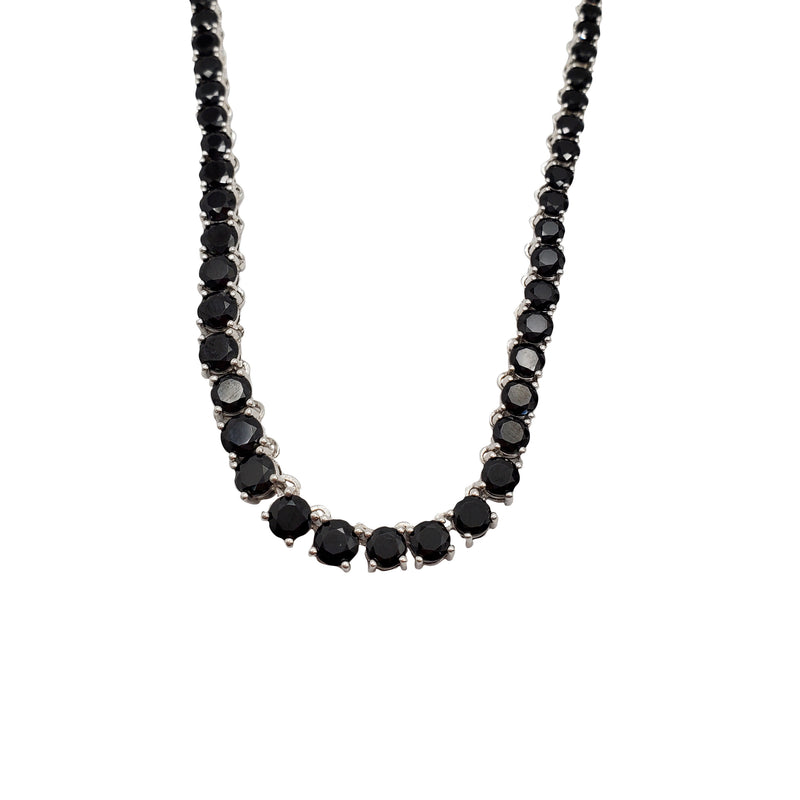 Tennis Black CZ Necklace (Silver)