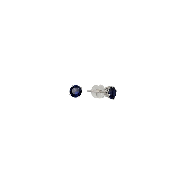 Synthetic Round Blue Sapphire Solitaire Earrings (Silver)