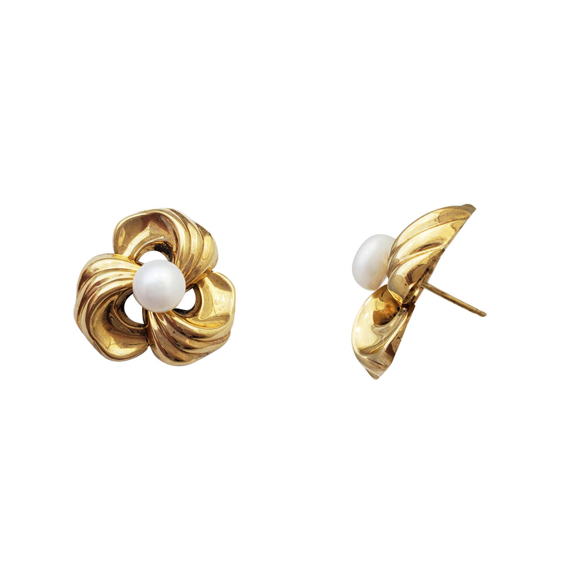 Bow Tie Pearl Stud Earrings (14K)