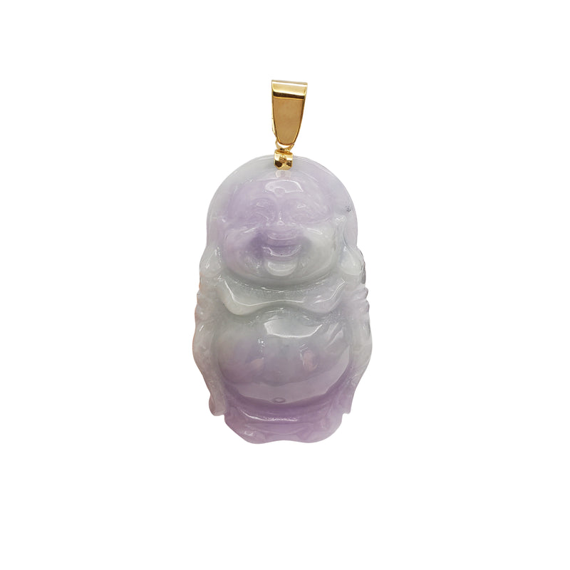 Purple-Green Jade Laughing Buddha Pendant (14K)