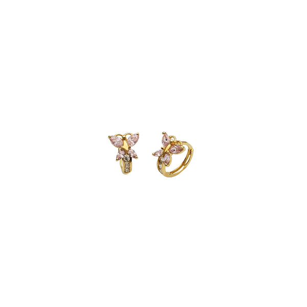 Yellow Gold CZ Butterfly Huggie Earring (14K)