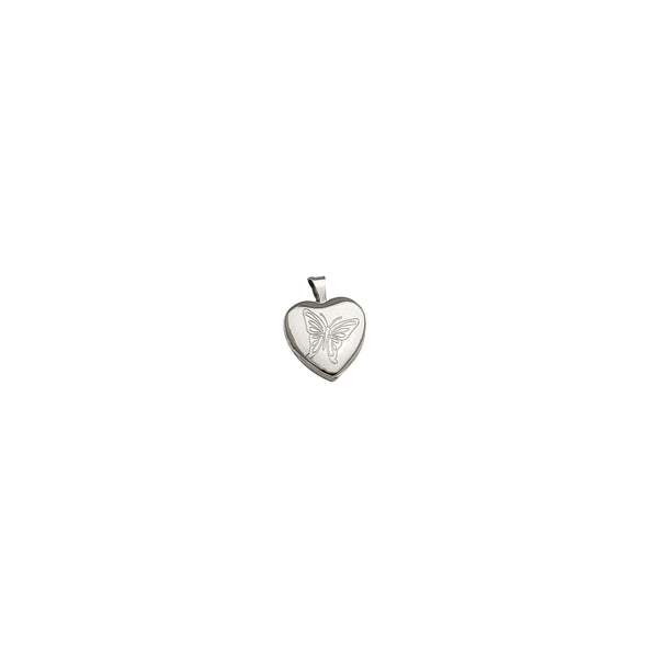 Heart Lock with Butterfly Engraved Pendant (Silver)