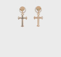 Budded Cross Stud Dangling Earrings (14K)