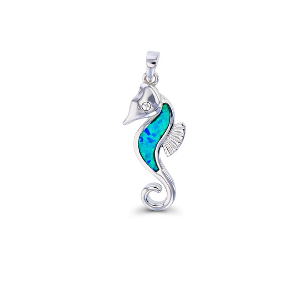 Sea popular horse Blue Fire Opal micro CZ sterling silver beaded necklace