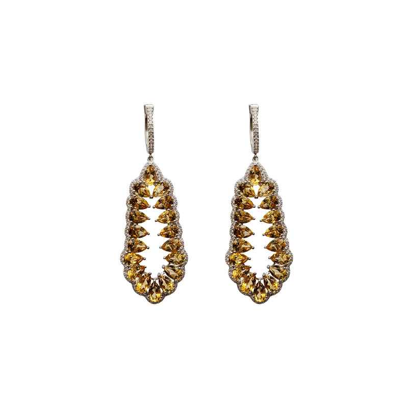 CZ & Citrine Geode Dangling Earrings (Silver)