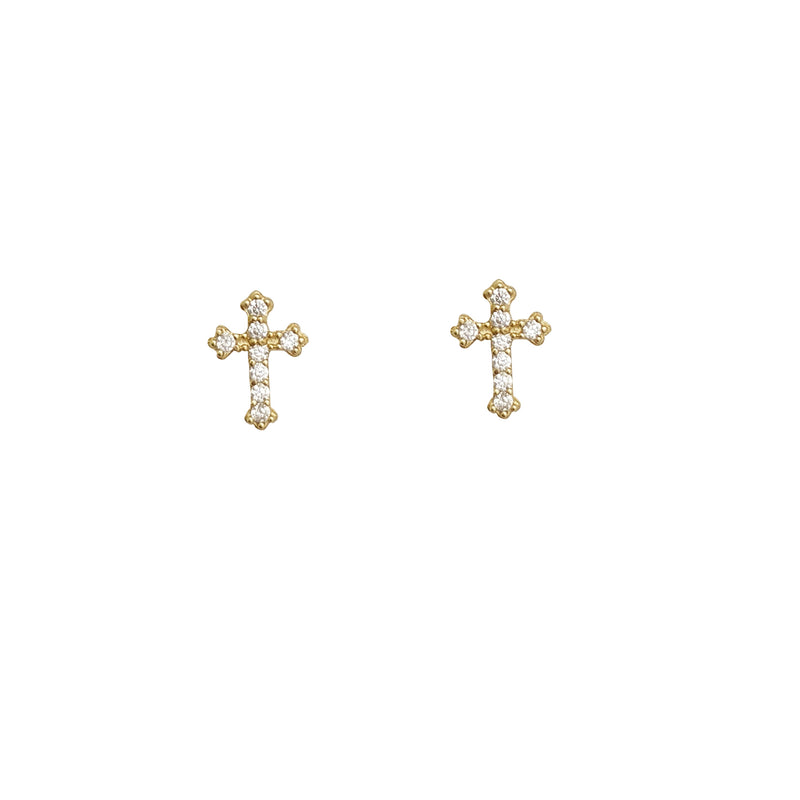 Cross Stud CZ Earrings (14K)