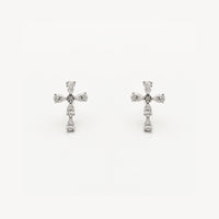 Stoneset Tapered Cross CZ Stud Earrings (14K)